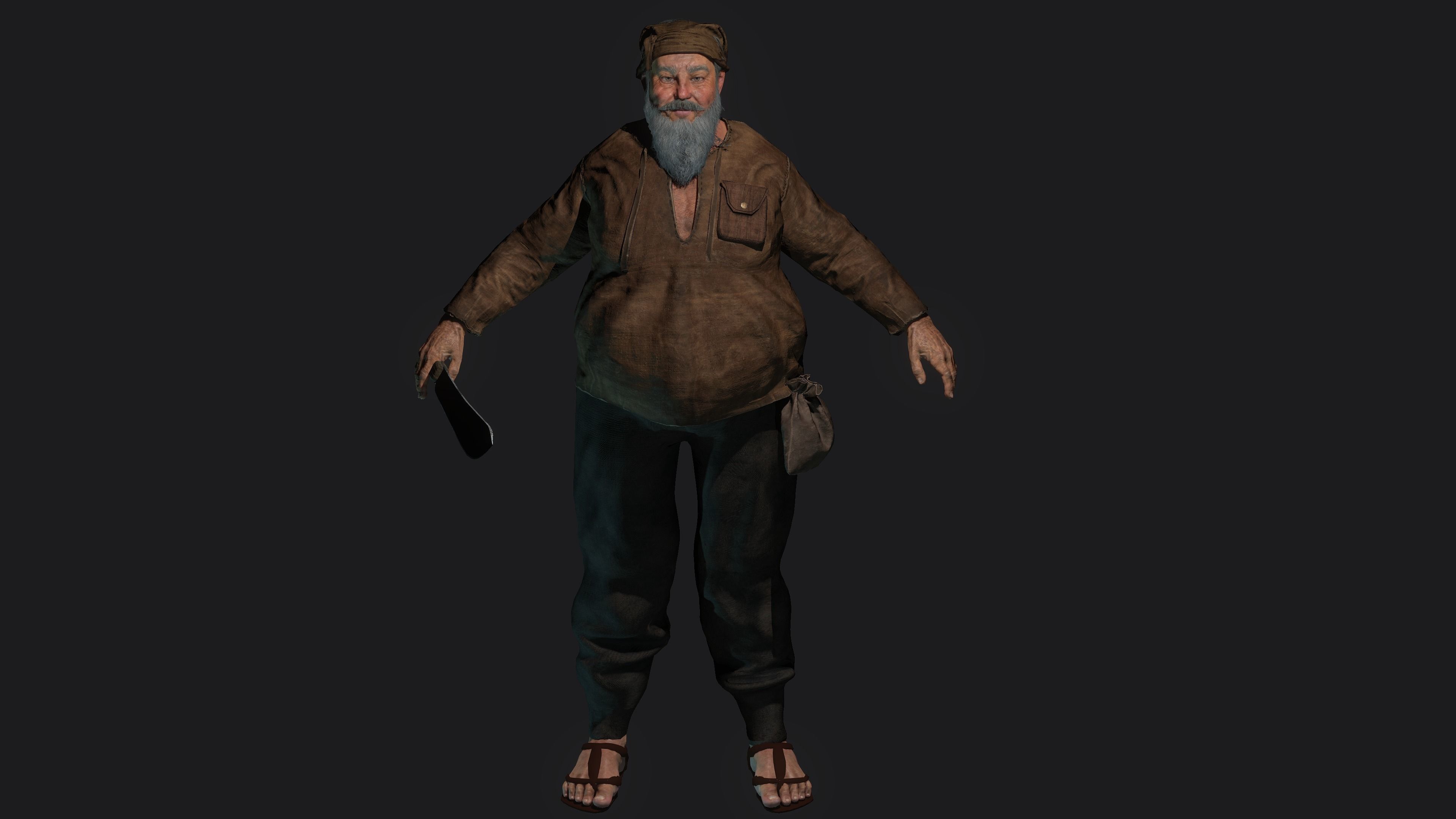 AAA 3D REALISTIC CHARACTER - FANTASY MEDIEVAL OLD MAN BUTCHER Low-poly 3D model_12