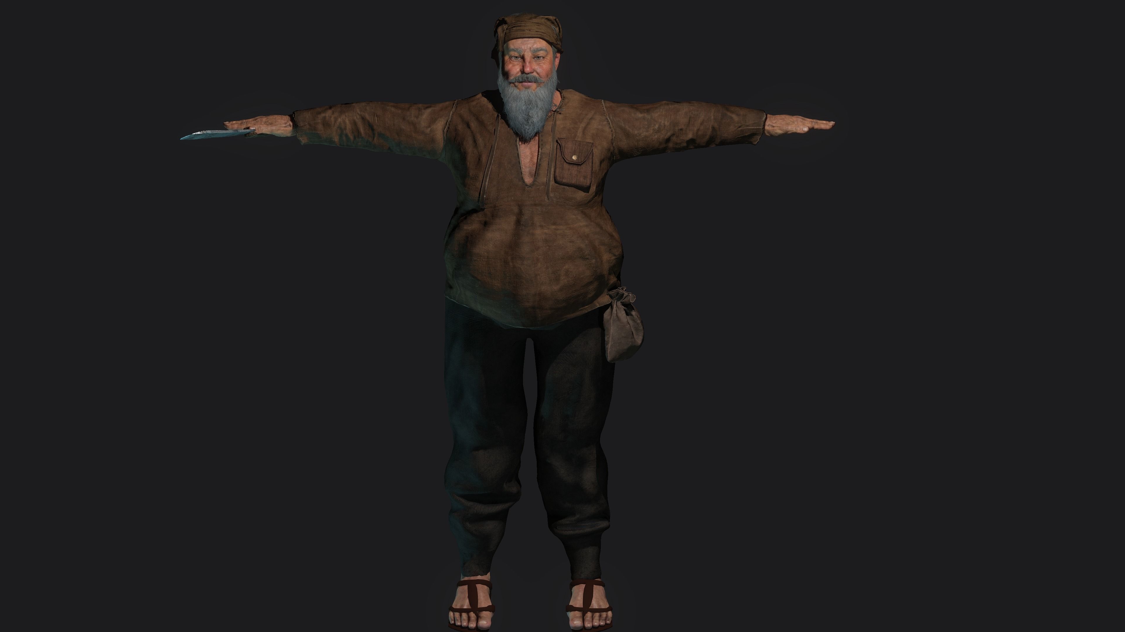 AAA 3D REALISTIC CHARACTER - FANTASY MEDIEVAL OLD MAN BUTCHER Low-poly 3D model_17
