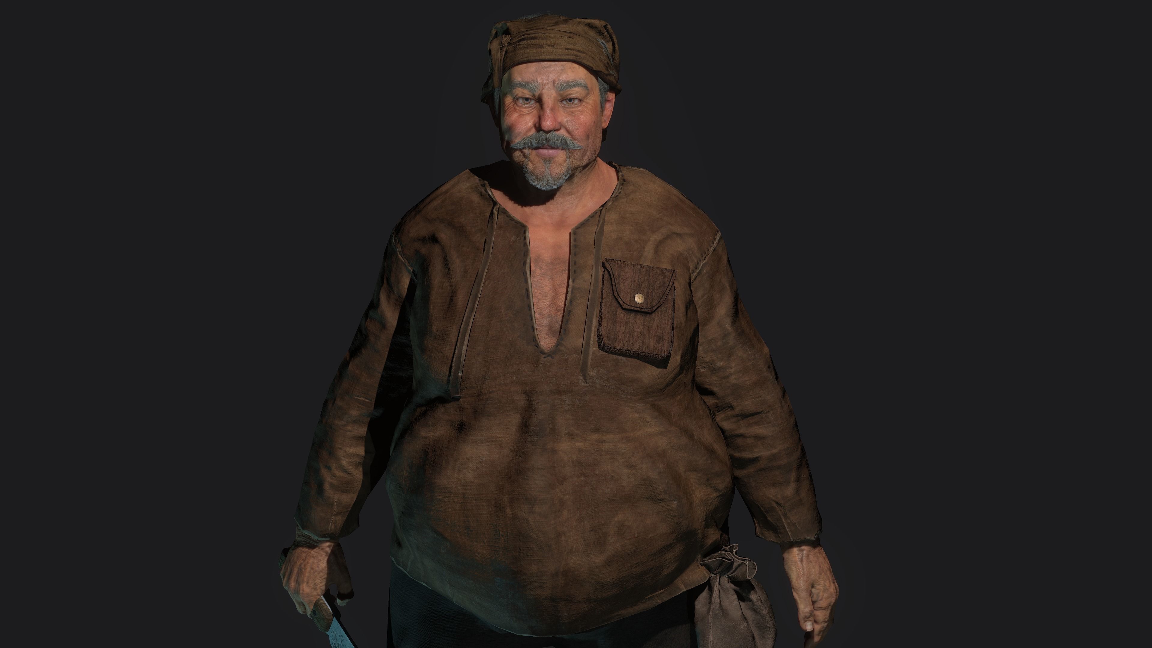 AAA 3D REALISTIC CHARACTER - FANTASY MEDIEVAL OLD MAN BUTCHER Low-poly 3D model_6
