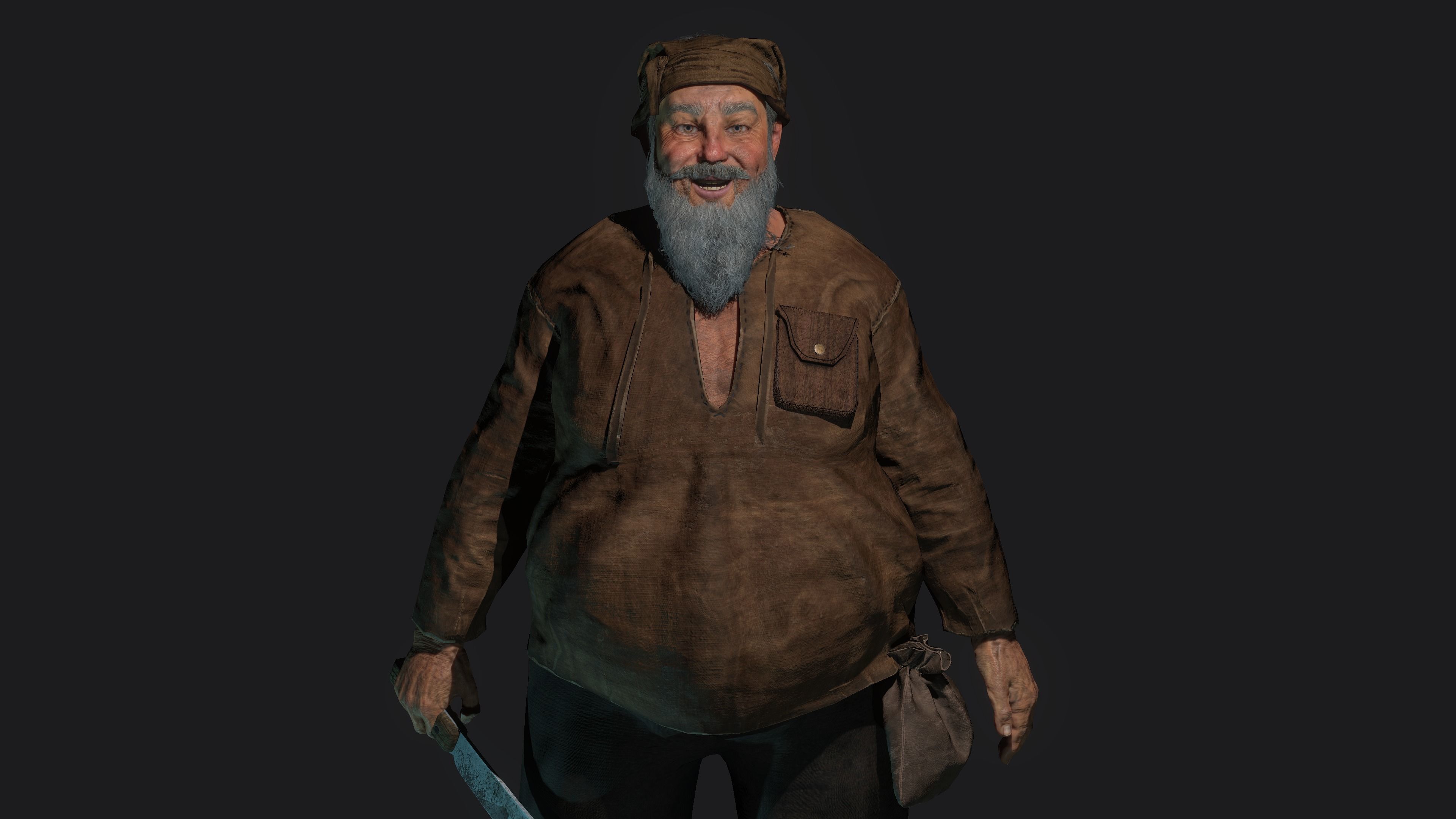 AAA 3D REALISTIC CHARACTER - FANTASY MEDIEVAL OLD MAN BUTCHER Low-poly 3D model_11