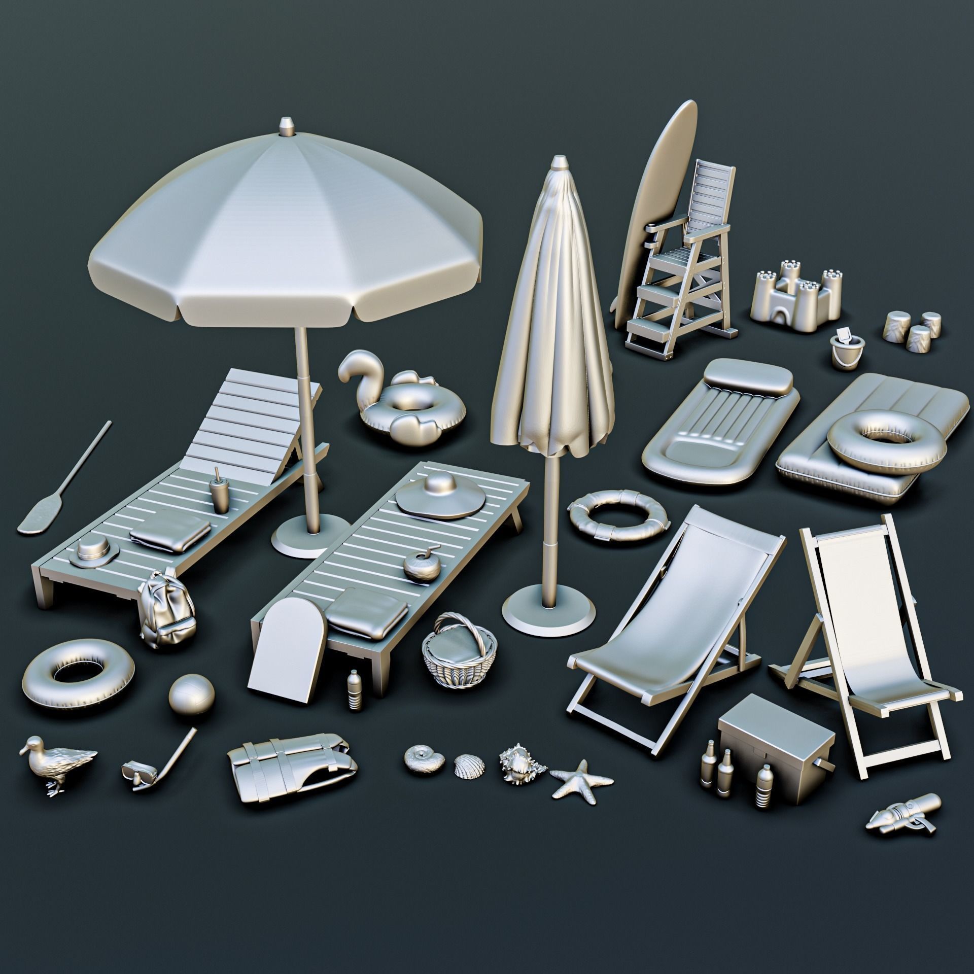 Beach Resort Diorama Pack 3D print model_1