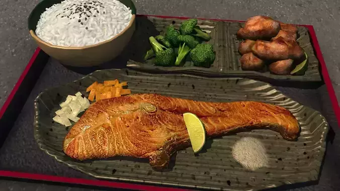 fried salmon 3D model
