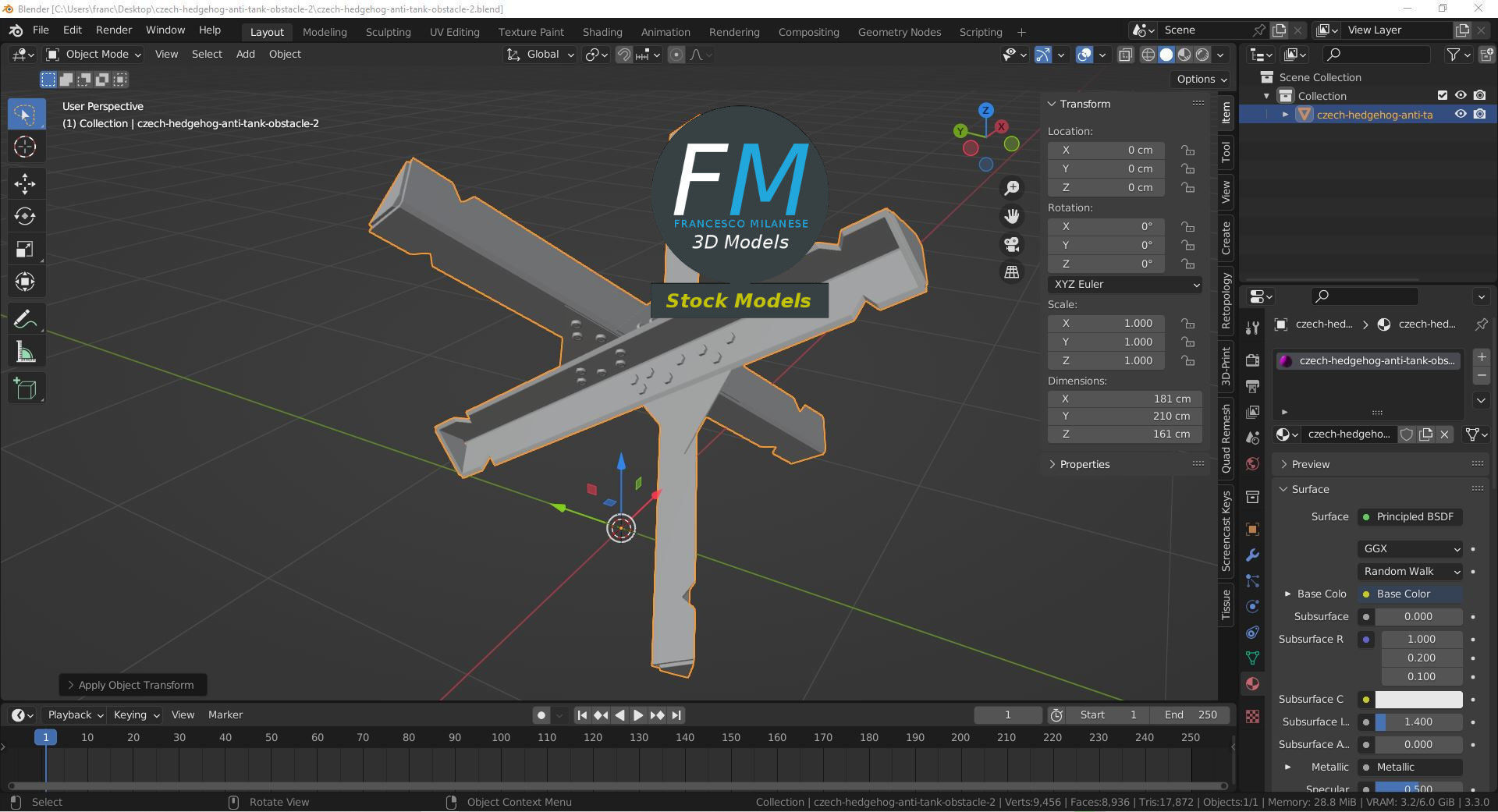 Czech hedgehog anti-tank obstacle 2 3D model_9