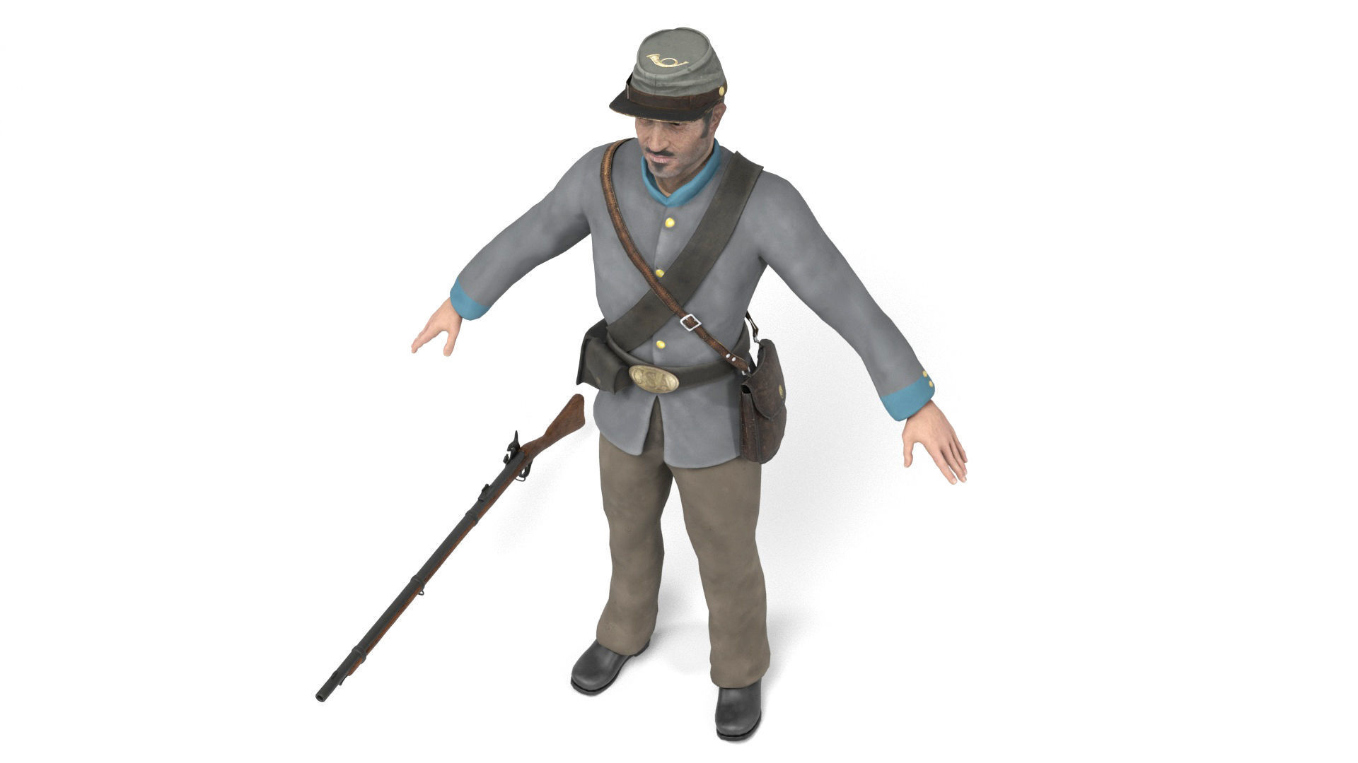 Confederate Soldier Low-poly 3D model_5