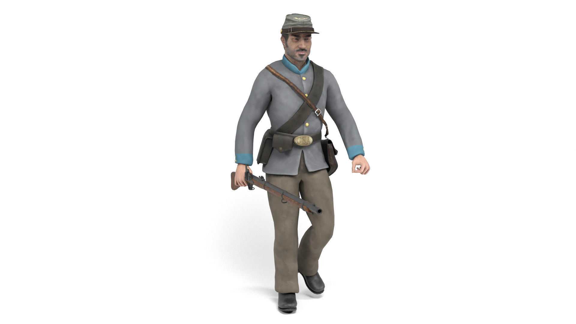 Confederate Soldier Low-poly 3D model_10