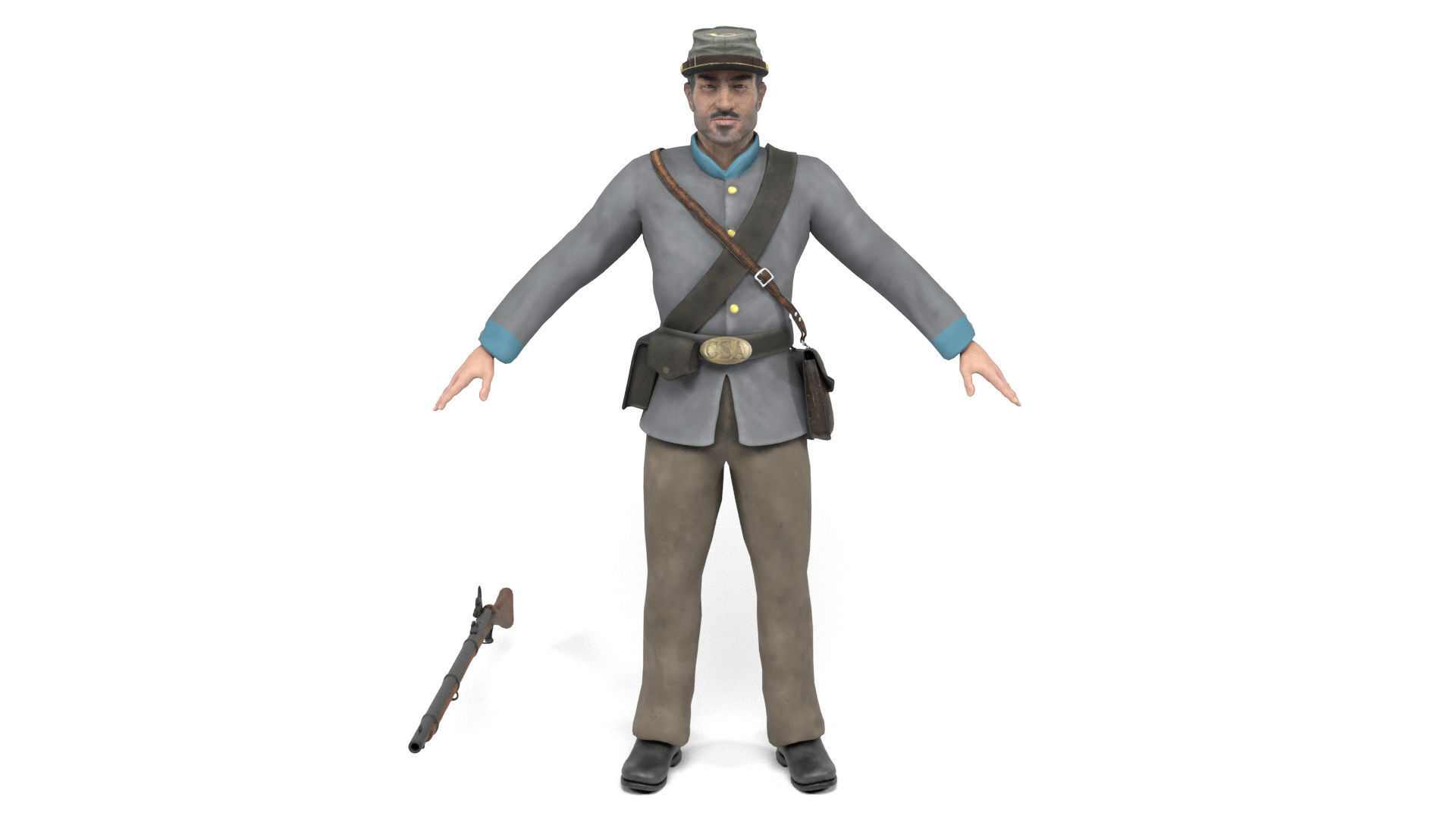 Confederate Soldier Low-poly 3D model_2