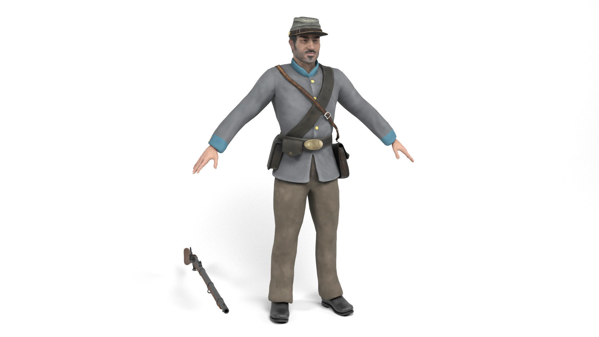 Confederate Soldier Low-poly 3D model_1