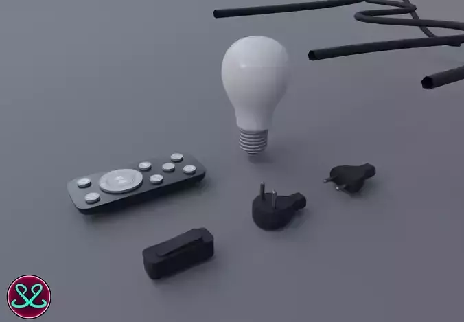 Free Electronic Components Contoller Cabels Bulb Plug Components Free low-poly 3D model