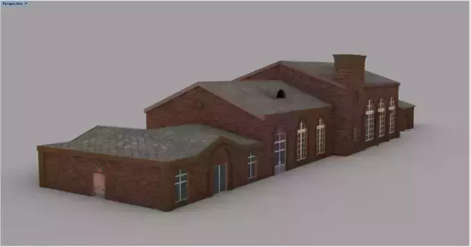 Railway station building from 1920s Low-poly 3D model