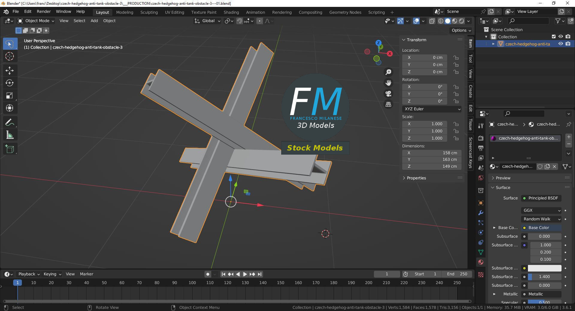 Czech hedgehog anti-tank obstacle 3 3D model_9