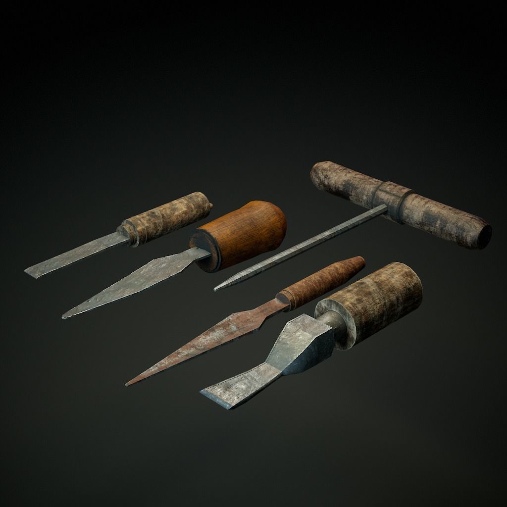 Medieval Carpenter Hand Tools Pack Low-poly 3D model_2