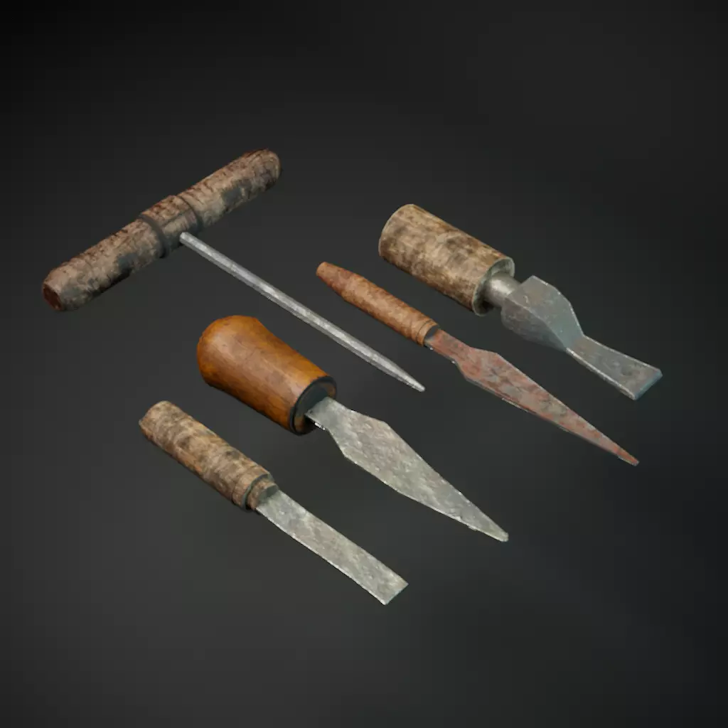 Medieval Carpenter Hand Tools Pack Low-poly 3D model_0