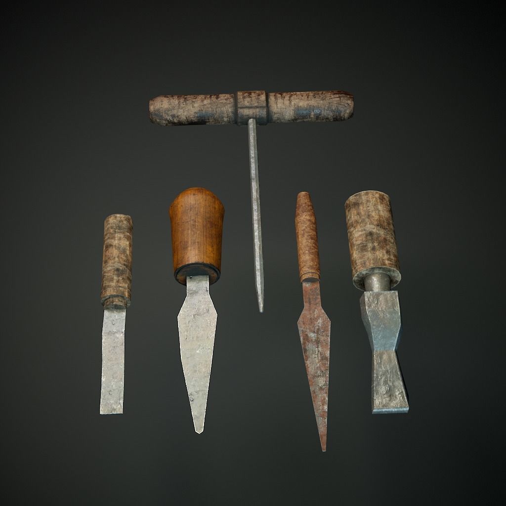 Medieval Carpenter Hand Tools Pack Low-poly 3D model_1