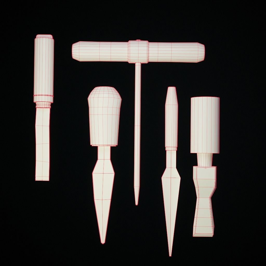 Medieval Carpenter Hand Tools Pack Low-poly 3D model_14