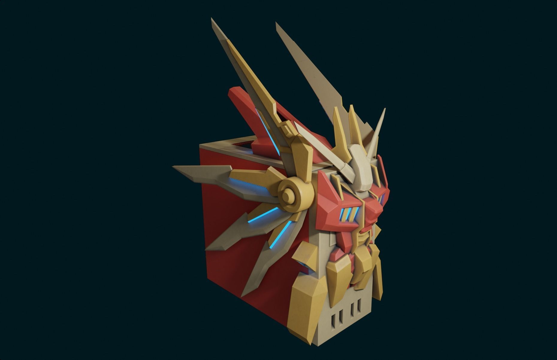 Custom pc case gundam mech cyber style computer lowpoly rgb Low-poly 3D model_4
