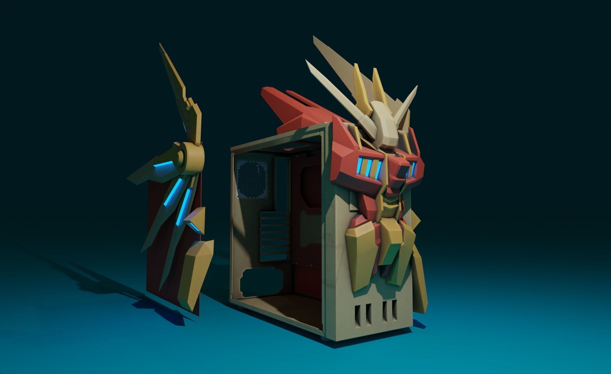 Custom pc case gundam mech cyber style computer lowpoly rgb Low-poly 3D model_1