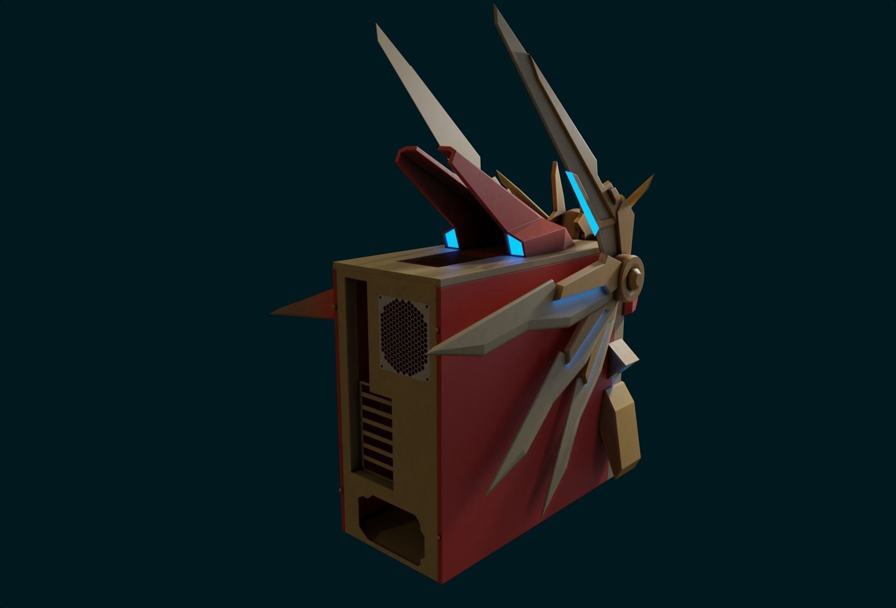 Custom pc case gundam mech cyber style computer lowpoly rgb Low-poly 3D model_6