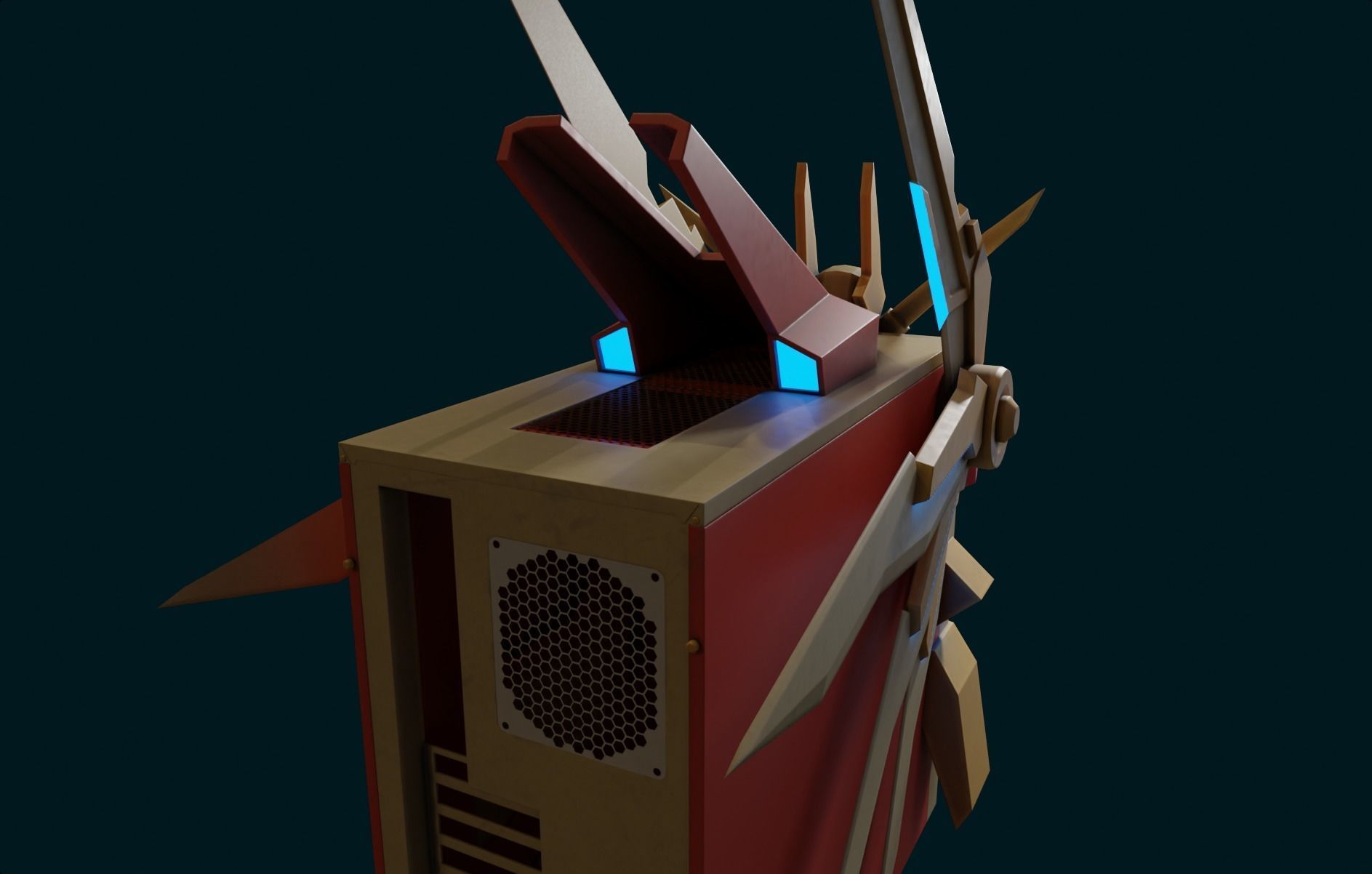 Custom pc case gundam mech cyber style computer lowpoly rgb Low-poly 3D model_7