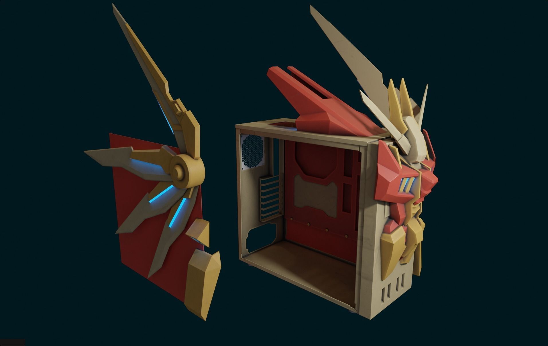 Custom pc case gundam mech cyber style computer lowpoly rgb Low-poly 3D model_5