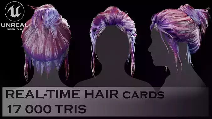 Realistic Hair-cards Game-ready Hairstyle Bun Low-poly 3D model