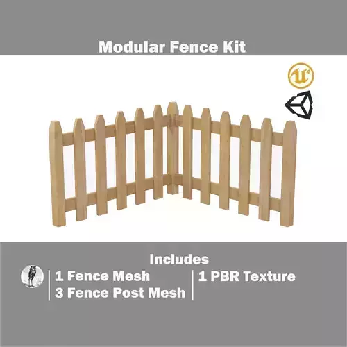 Modular Fence Kit Pack - Angled Picket Fence Low-poly 3D model