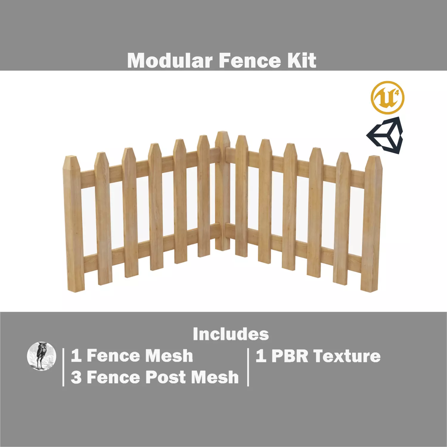 Modular Fence Kit Pack - Angled Picket Fence Low-poly 3D model_0