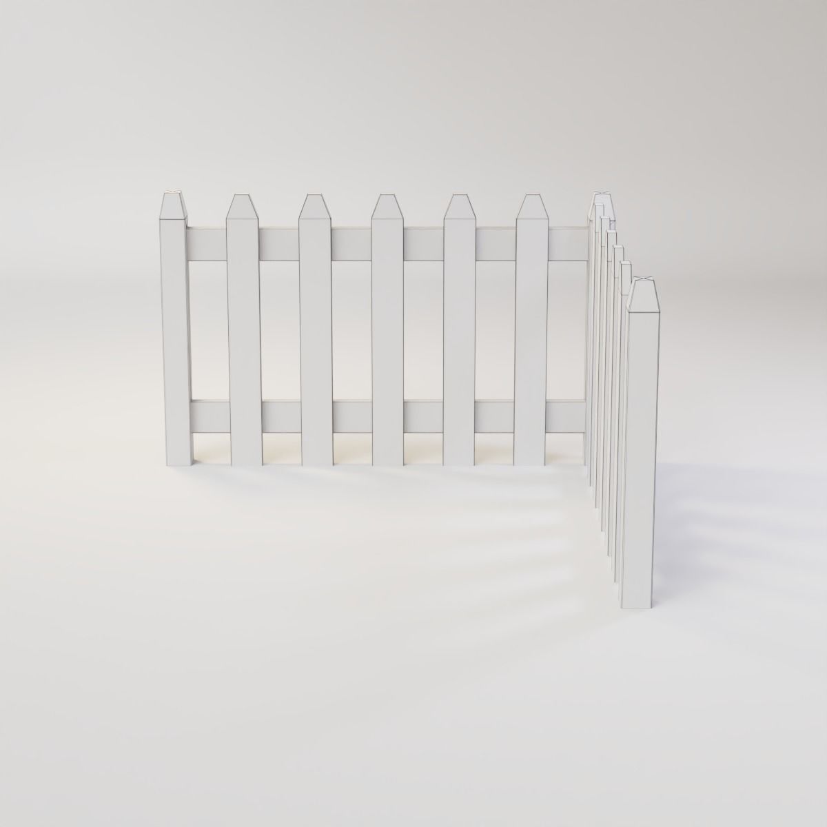 Modular Fence Kit Pack - Angled Picket Fence Low-poly 3D model_3