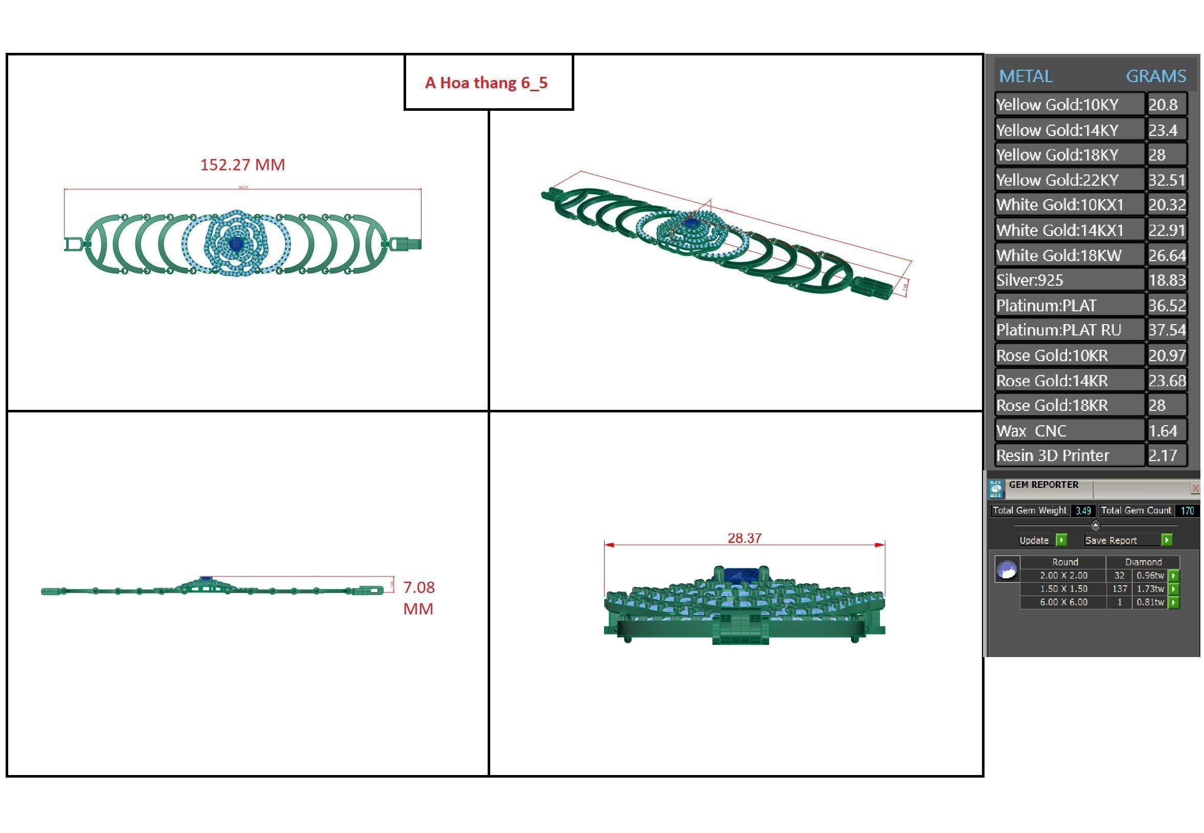 Diamond Bracelet 3D print model  3D print model_9