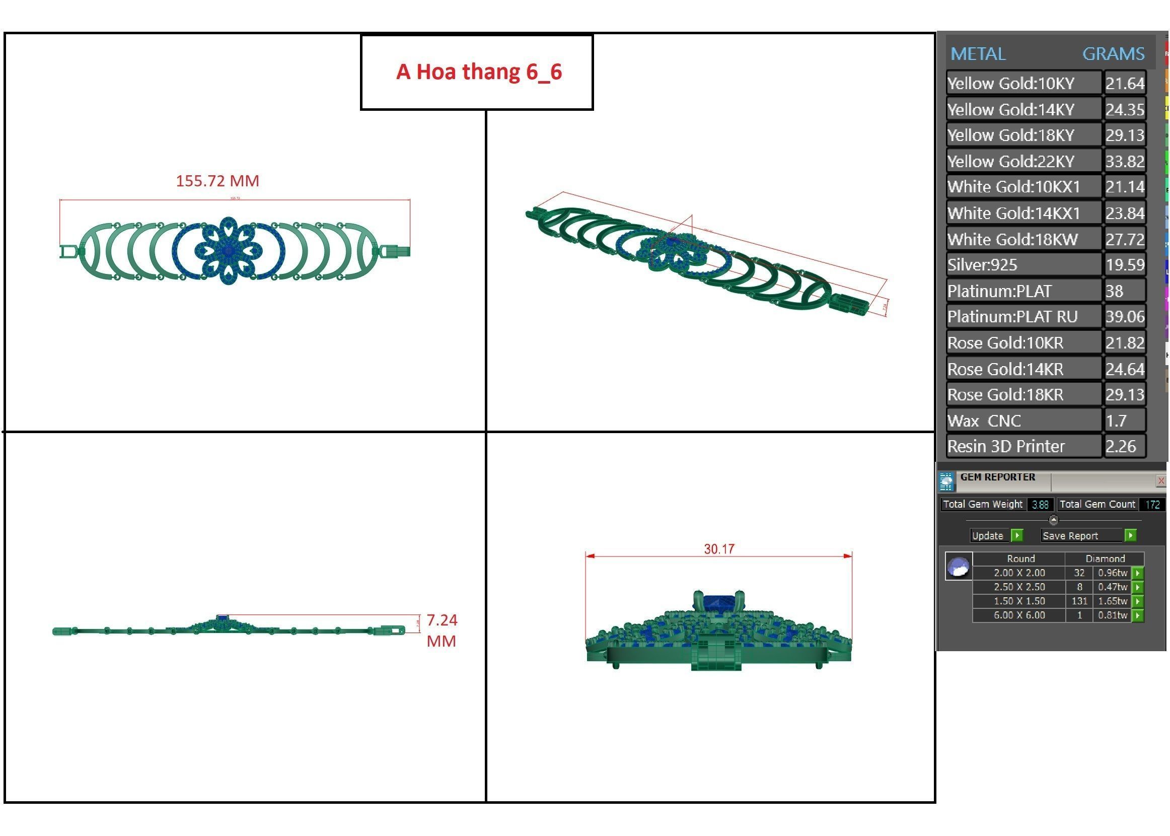 Diamond Bracelet 3D print model  3D print model_10