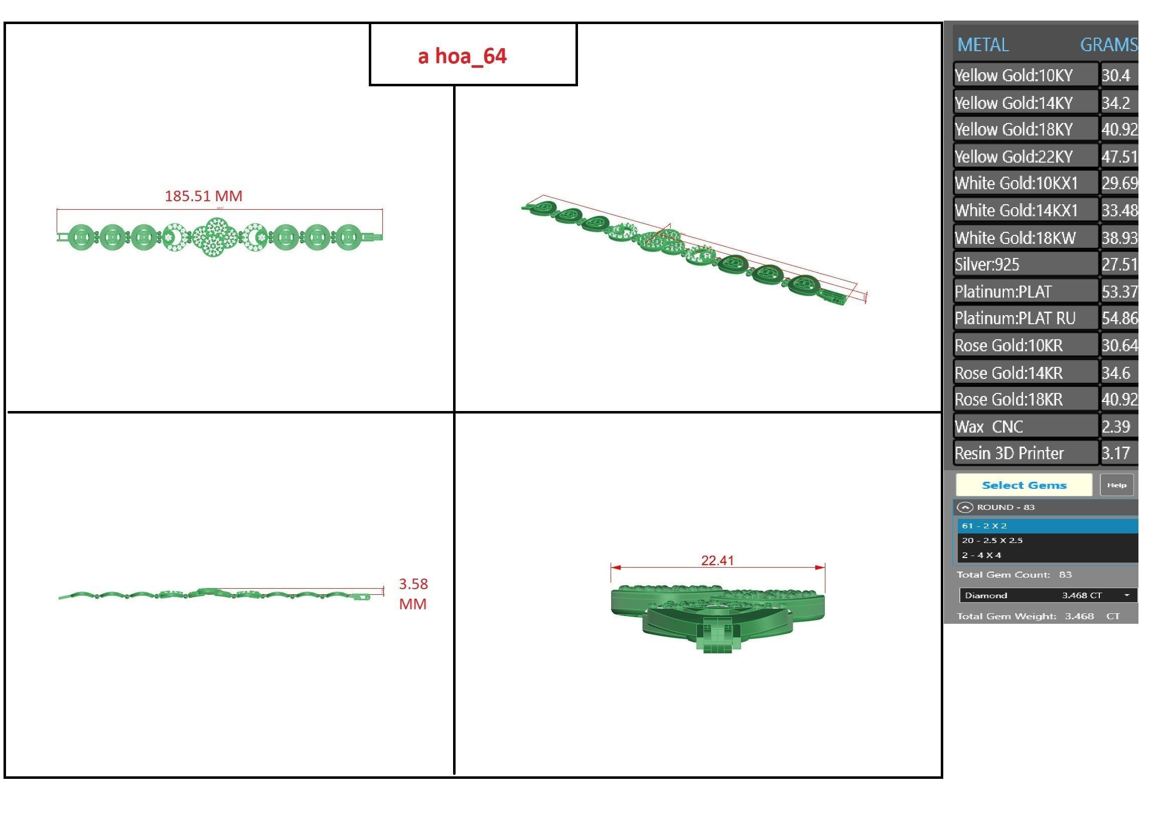 Diamond Bracelet 3D print model 3D print model_9