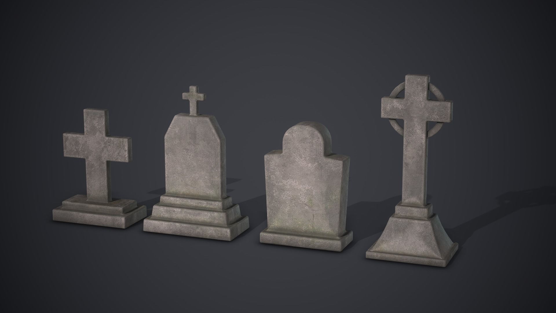 Gravestones Old Tombstones Low-poly 3D model_2