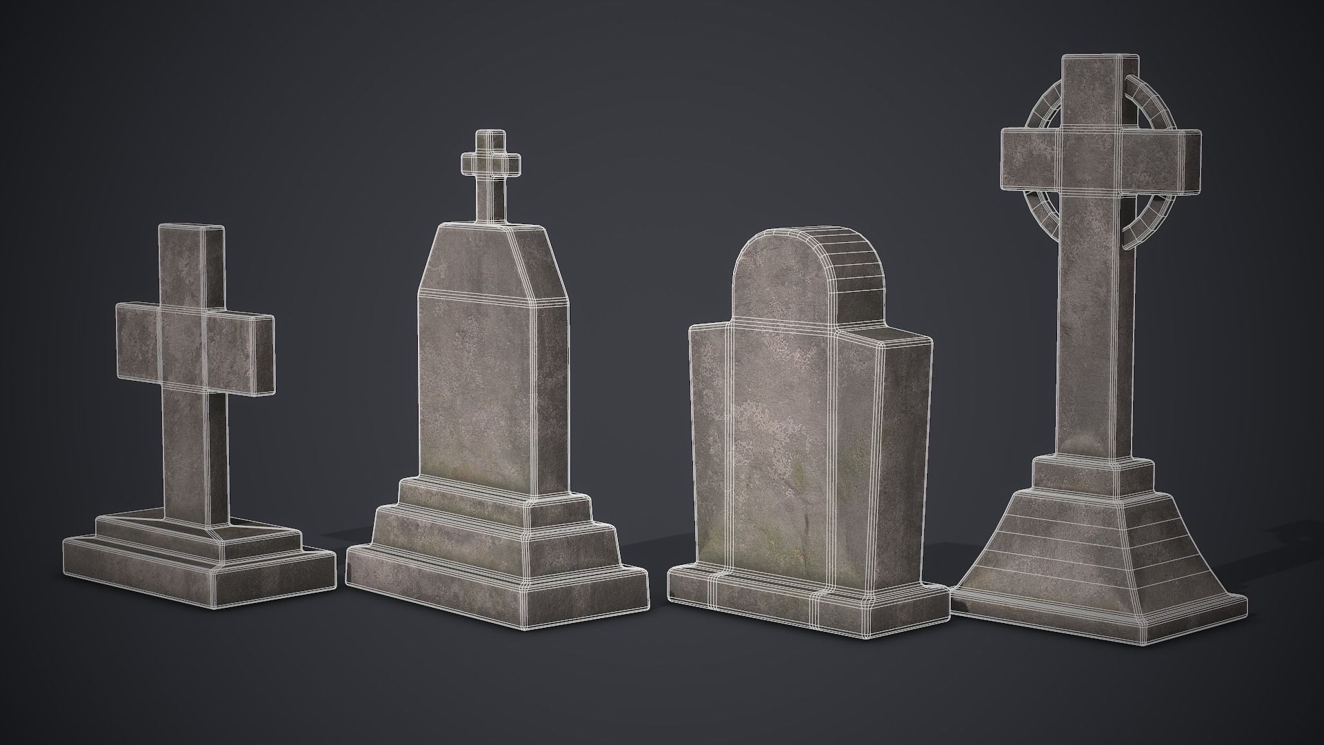 Gravestones Old Tombstones Low-poly 3D model_7