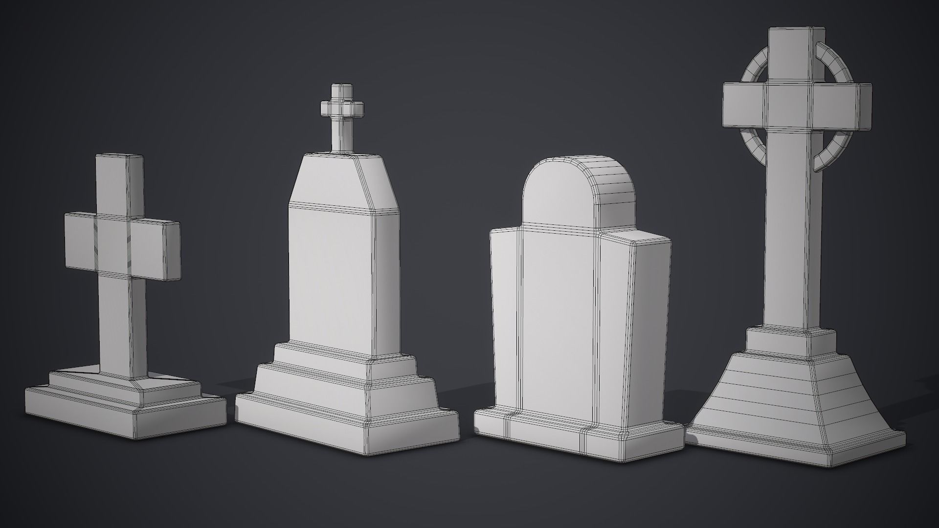 Gravestones Old Tombstones Low-poly 3D model_8