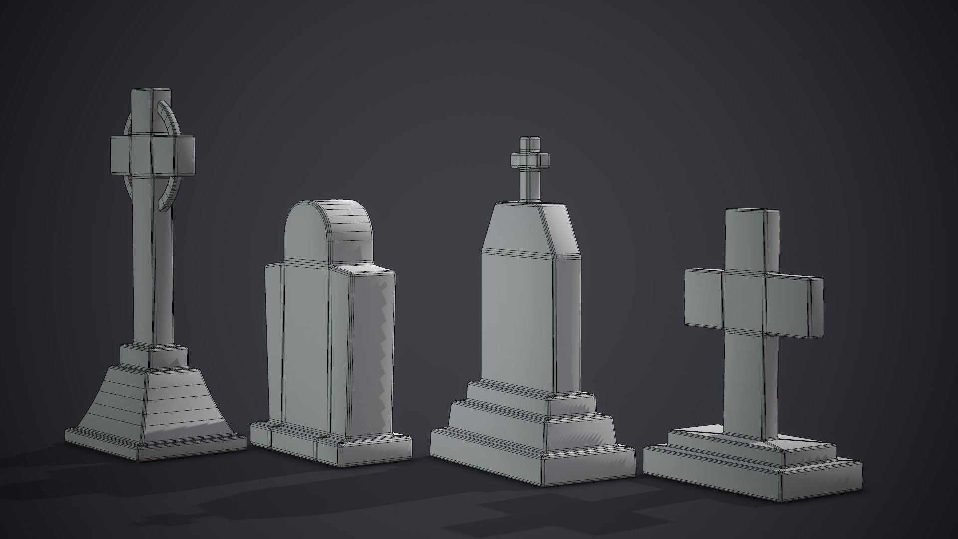 Gravestones Old Tombstones Low-poly 3D model_9