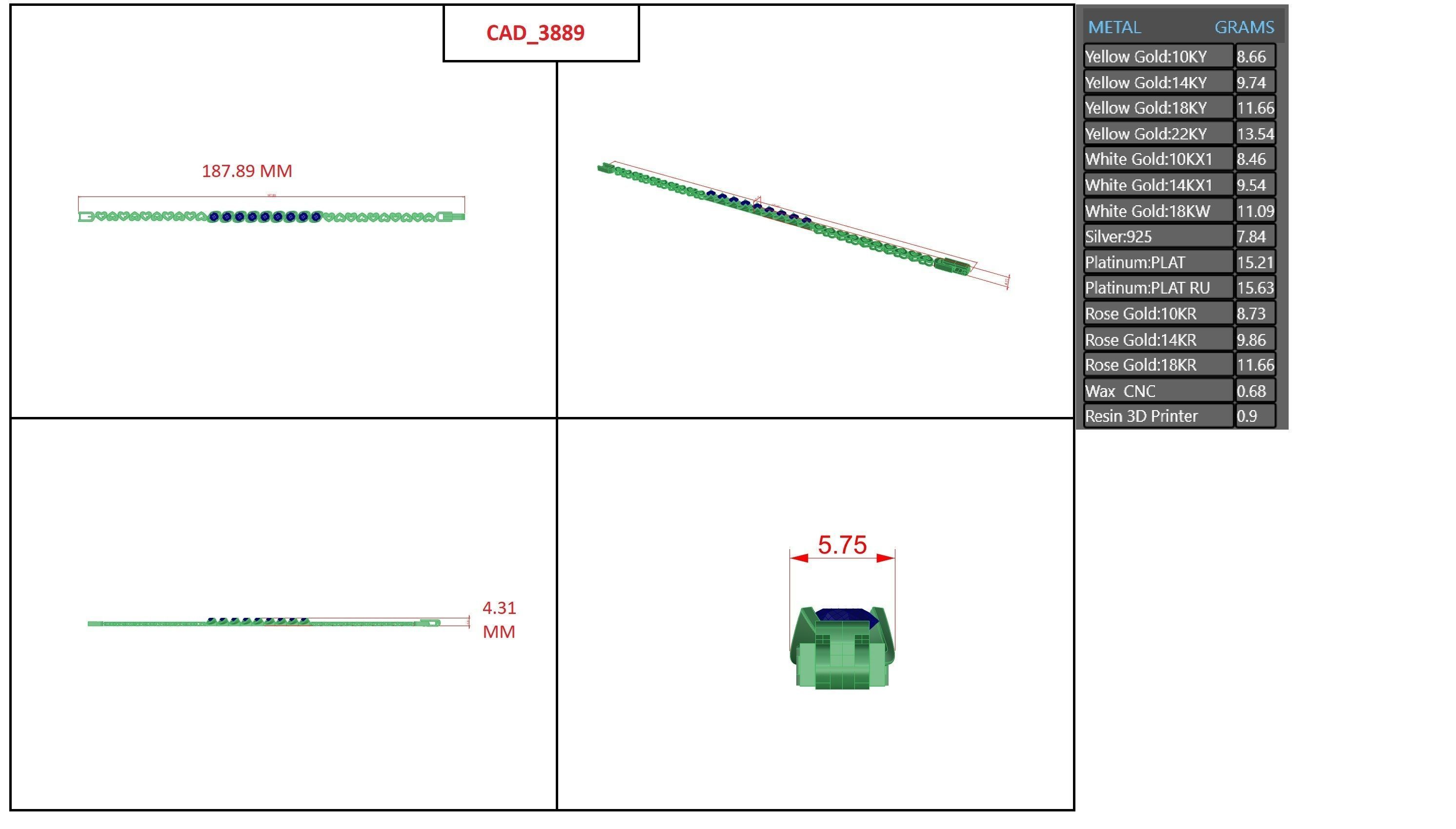 Diamond Bracelet 3D print model  3D print model_4