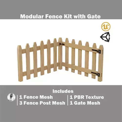 Modular Fence Kit Pack - Angled Picket Fence with Gate