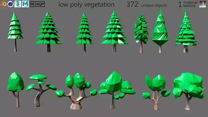 Cartoon vegetation 2 Low-poly 3D model