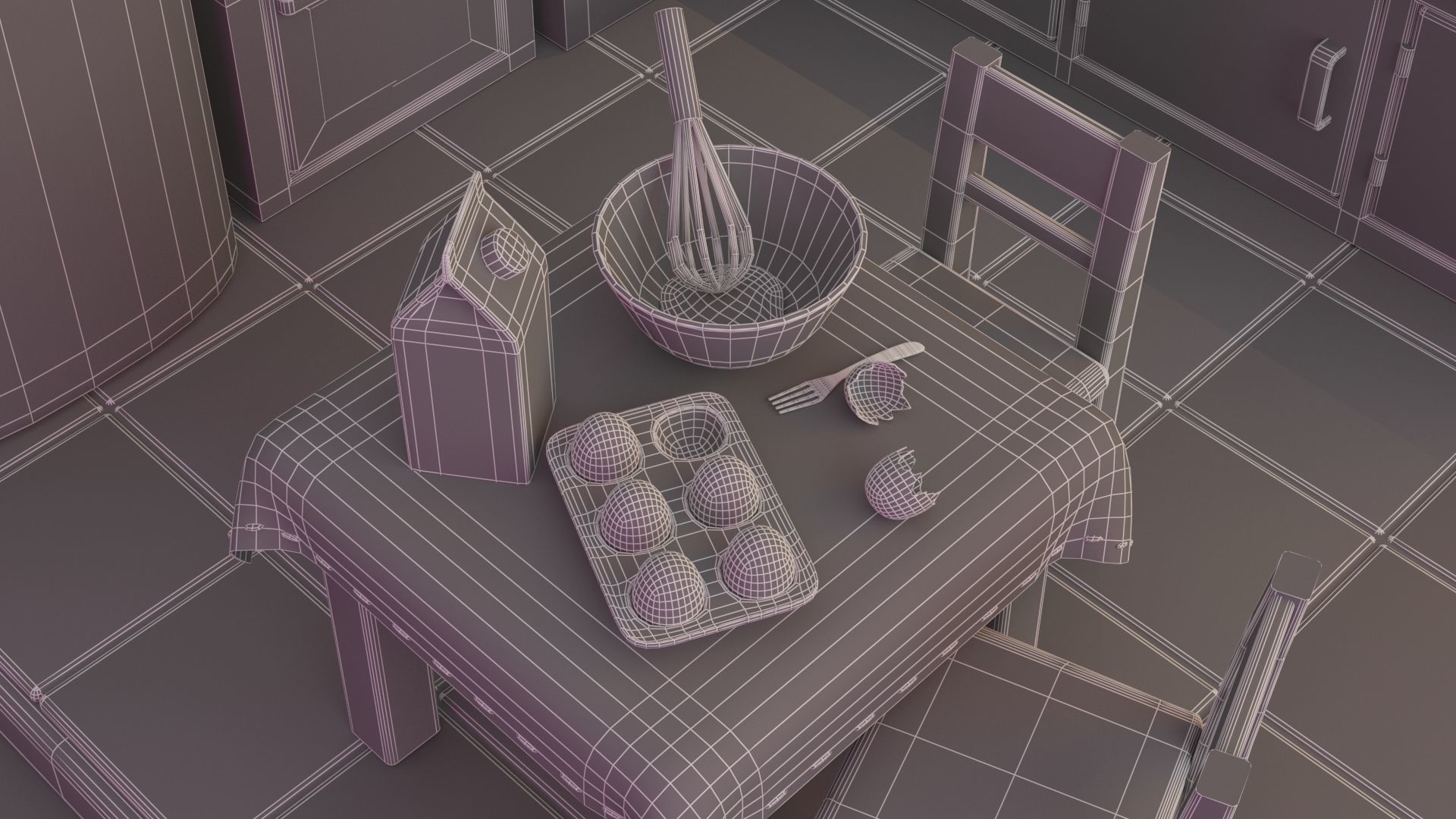Kitchen room Low-poly 3D model_6