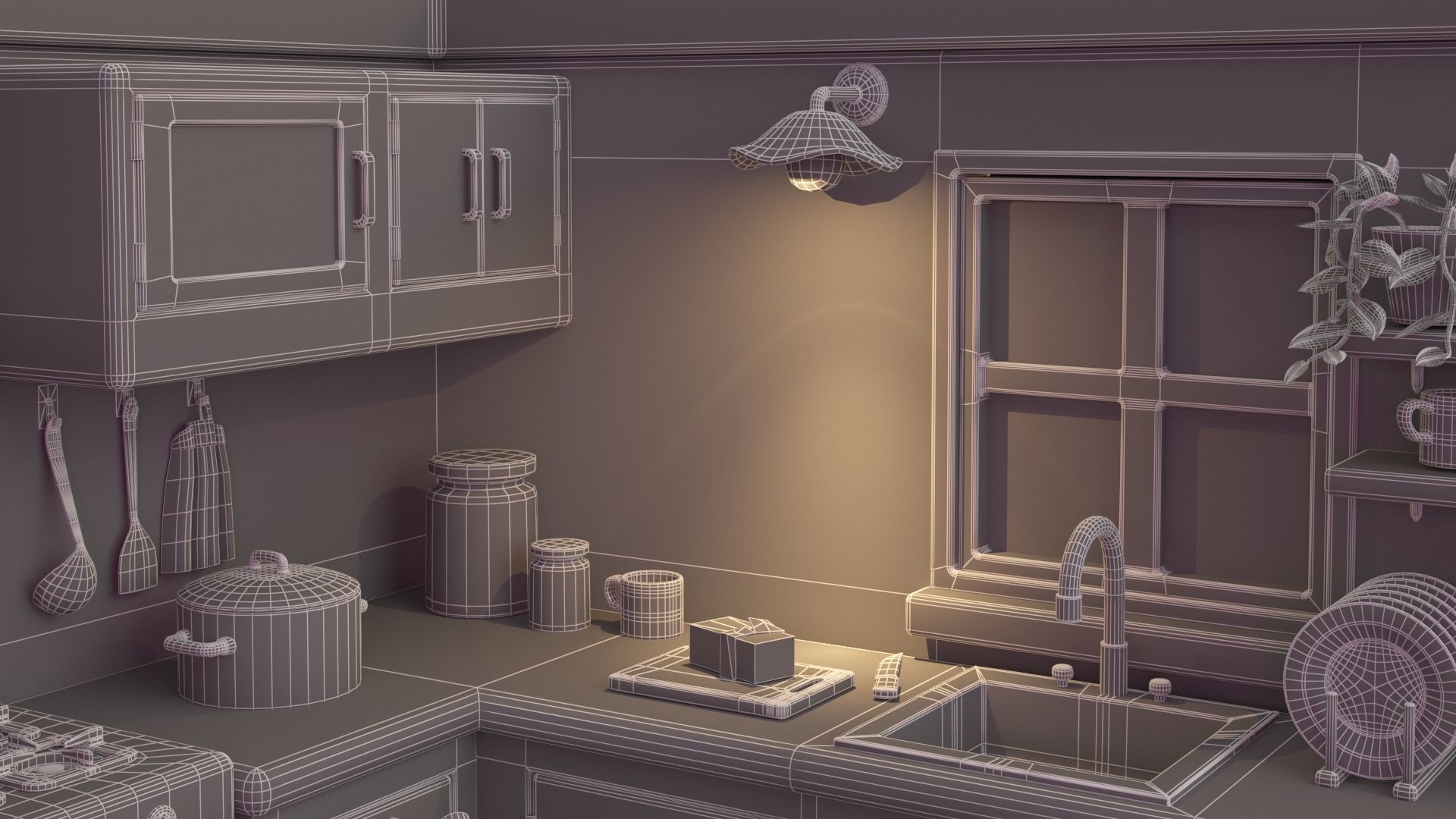 Kitchen room Low-poly 3D model_7