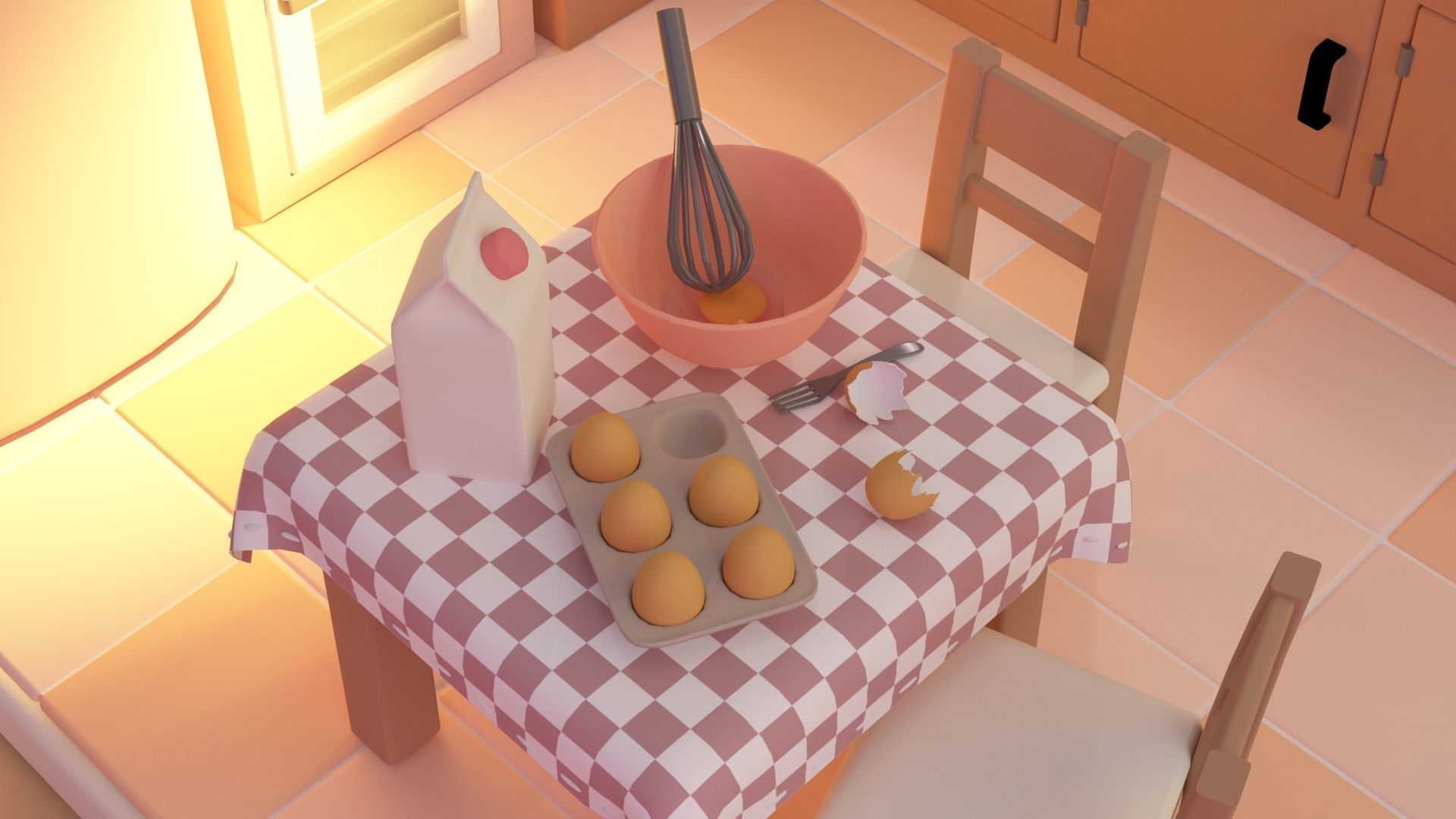 Kitchen room Low-poly 3D model_4