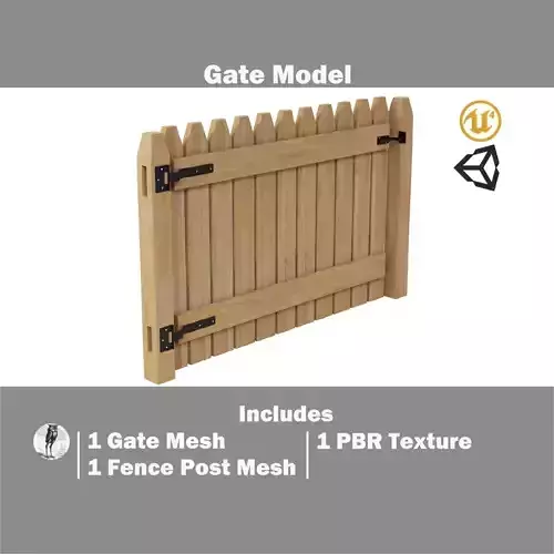 Modular Fence Gate - Solid Angled Picket Fence Gate Low-poly 3D model