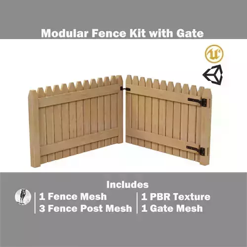 Modular Fence Kit Pack - Solid Angled Picket Fence with Gate