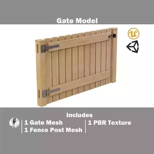 Modular Fence Gate - Solid Dog-Ear Picket Fence Gate Low-poly 3D model