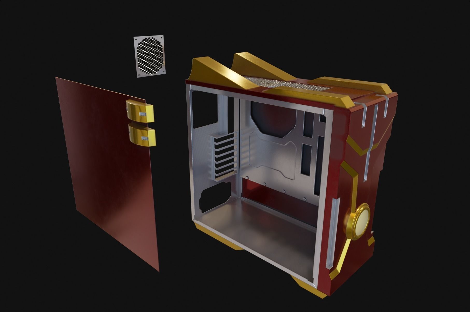 Custom pc case iron man color style gaming gamer  Low-poly 3D model_7
