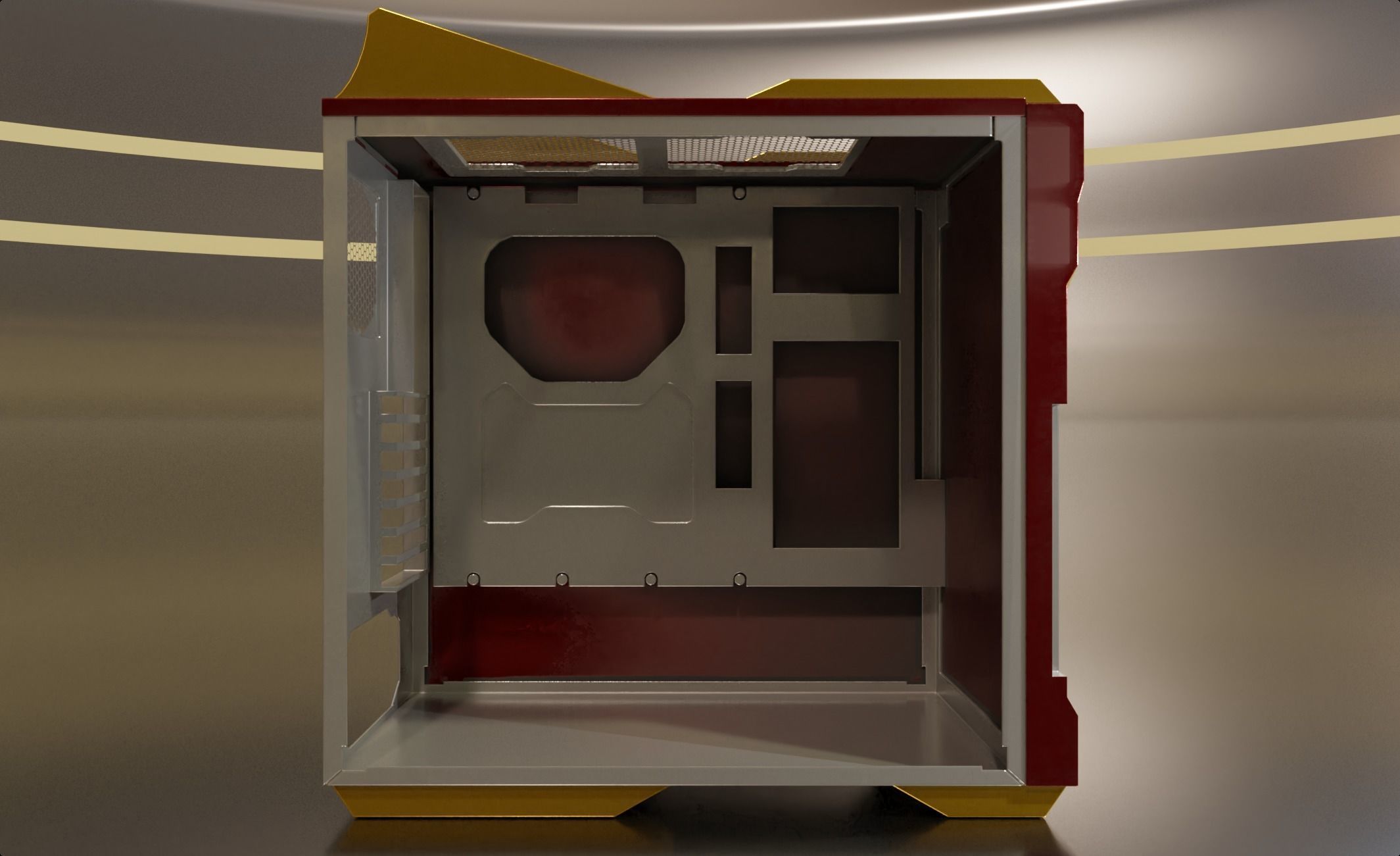 Custom pc case iron man color style gaming gamer  Low-poly 3D model_3