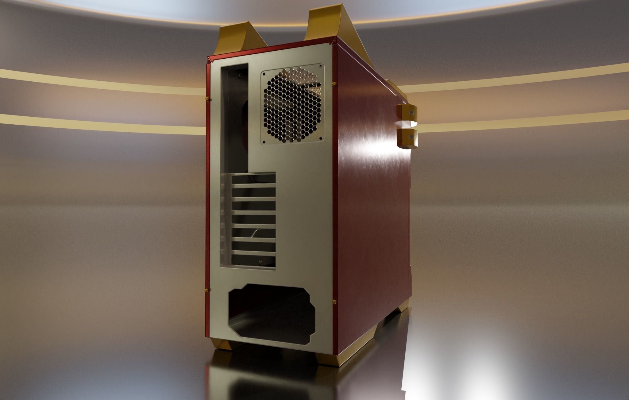 Custom pc case iron man color style gaming gamer  Low-poly 3D model_4