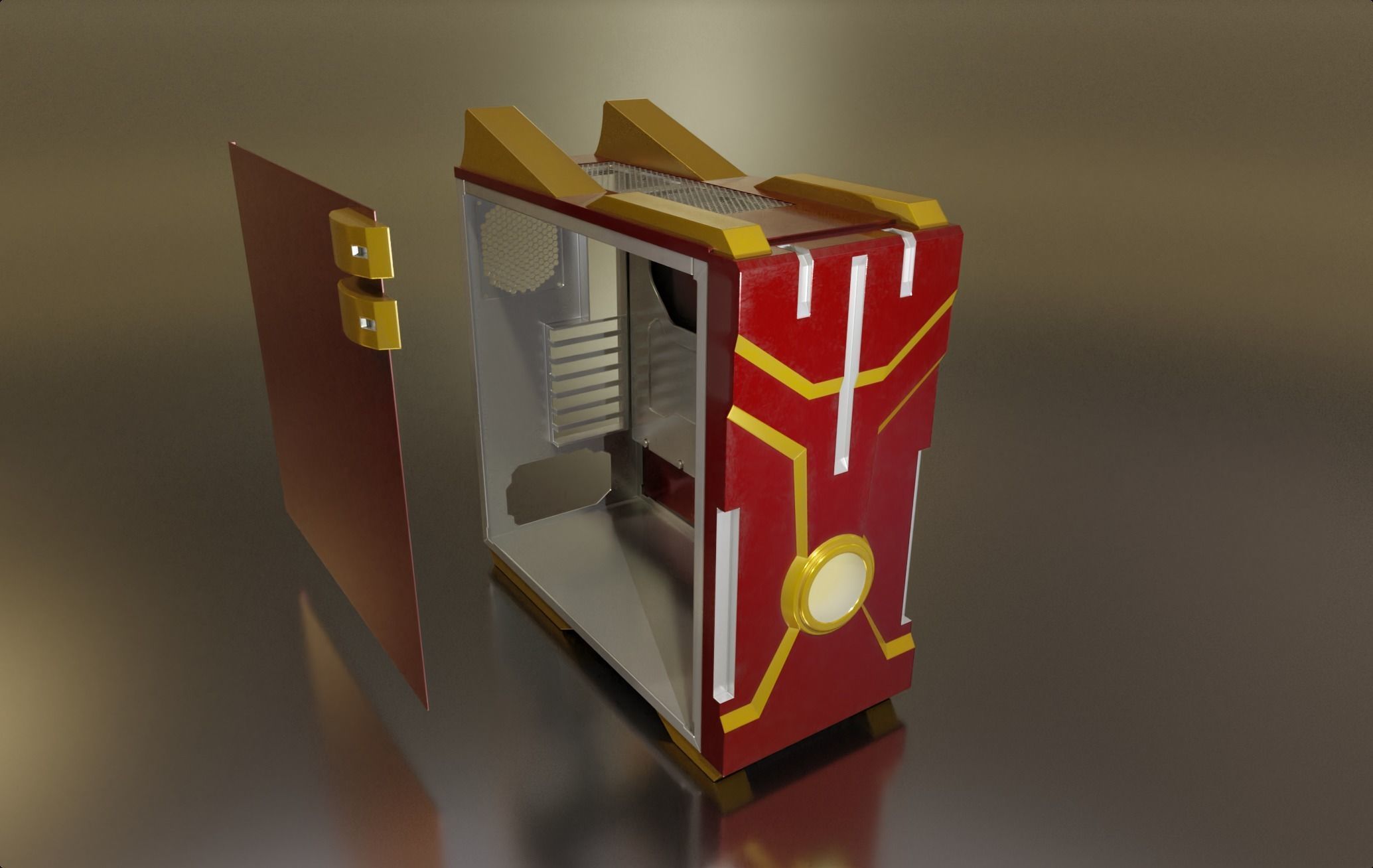 Custom pc case iron man color style gaming gamer  Low-poly 3D model_2