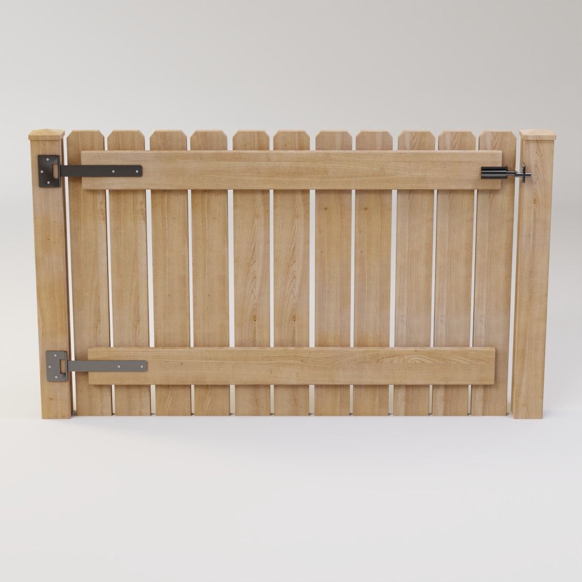 Modular Fence Kit Pack - Solid Dog-Ear Picket Fence with Gate Low-poly 3D model_7