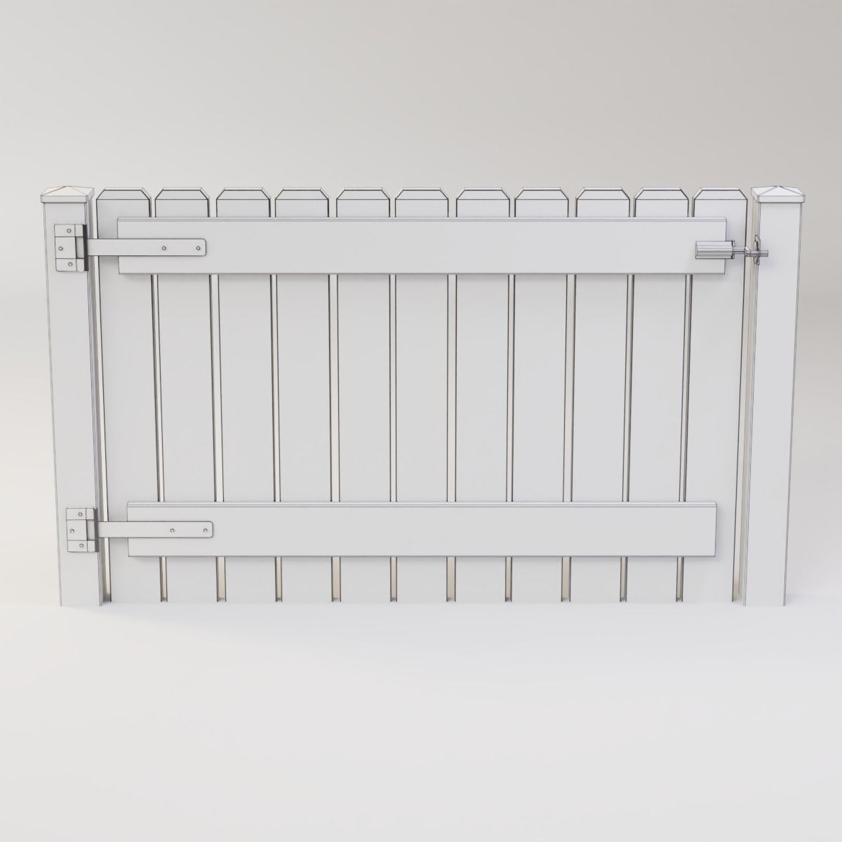 Modular Fence Kit Pack - Solid Dog-Ear Picket Fence with Gate Low-poly 3D model_8