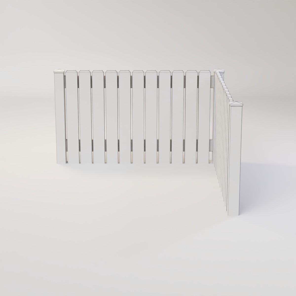 Modular Fence Kit Pack - Solid Dog-Ear Picket Fence with Gate Low-poly 3D model_5
